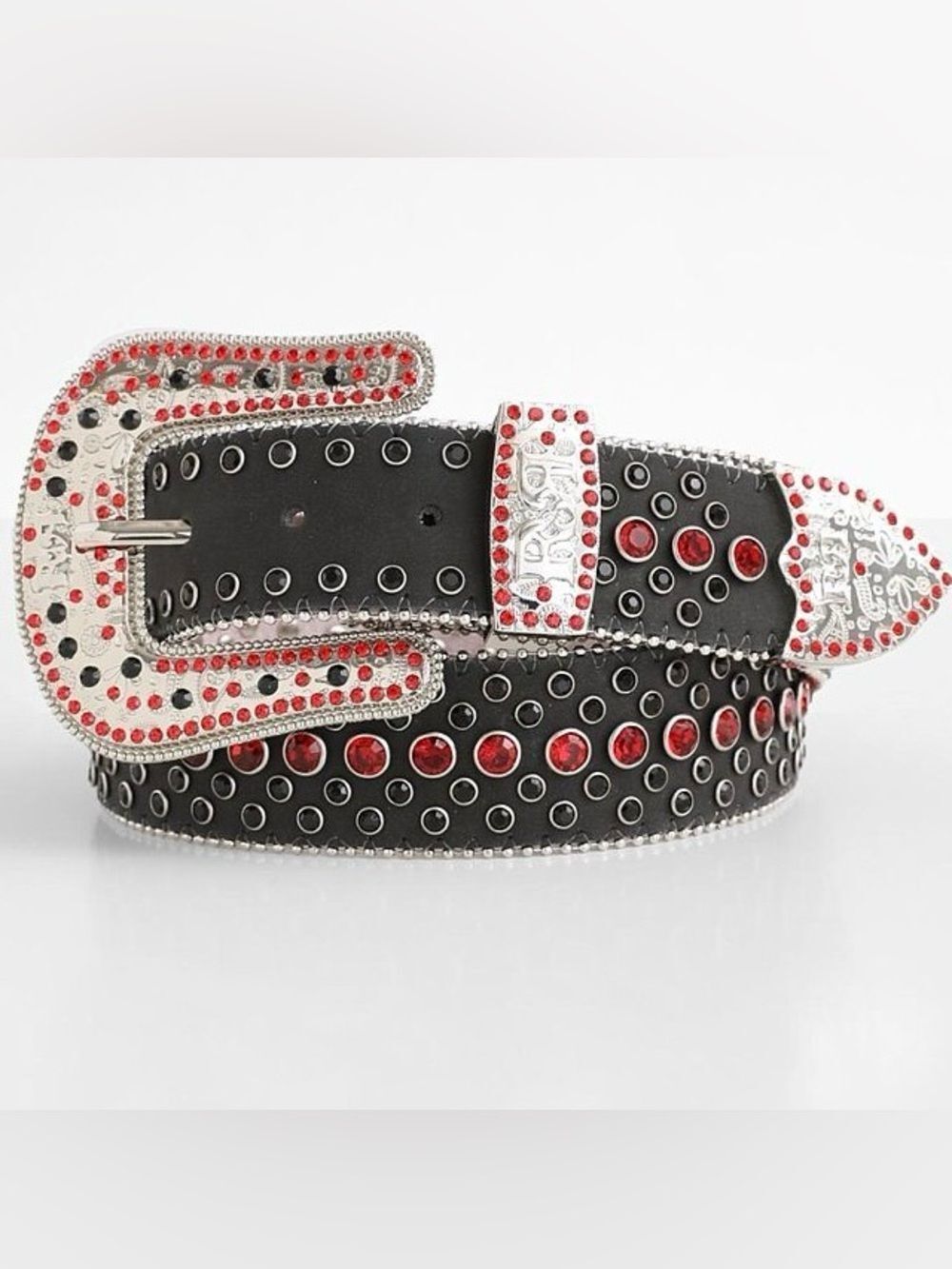 Rock Revival Bling Leather Belt Black Featuring Red and black Rhinestones Sz 38